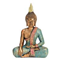 Buddha van poly in turkoois, goud (B/H/D) 13x21x8cm - thumbnail