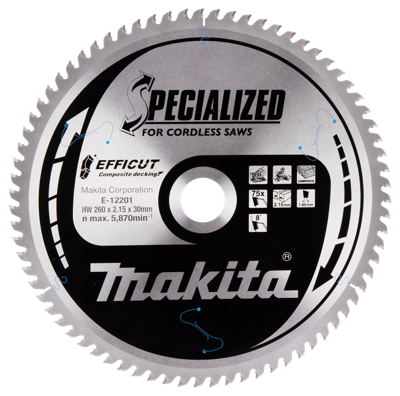 Makita E-12273 Cirkelzaagblad 260 x 30 x 2.15 mm Aantal tanden: 75 1 stuk(s)