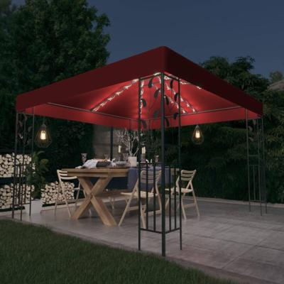 VidaXL Prieel met led-lichtslinger 3x3 m wijnrood