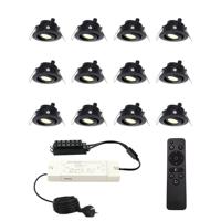 Set van 12 Sienna LED Mini Inbouwspots met trafo - 12 Volt 3 Watt 200 lumen - Dimbaar - Kantelbaar - Plat 30mm - 2700K - IP44 waterdicht - Zwart - thumbnail