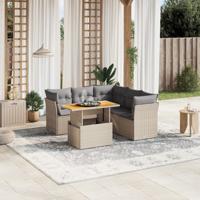 5-delige Loungeset met kussens poly rattan beige - thumbnail
