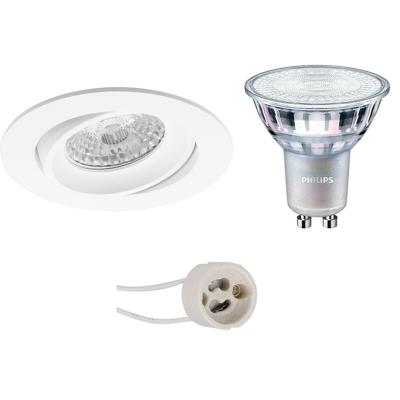 LED Spot Set - Pragmi Delton Pro - GU10 Fitting - Inbouw Rond - Mat Wit - Kantelbaar - Ø82mm - Philips - MASTER 927 36D VLE - 4.9W - Warm Wit 2200K-2700K - DimTone Dimbaar