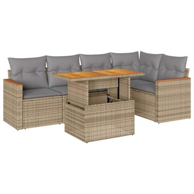 6-delige Loungeset met kussens poly rattan beige