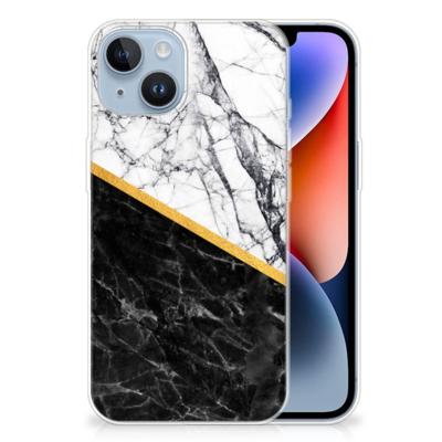 Apple iPhone 14 | TPU | Siliconen hoesje | Marmer Wit Zwart - Origineel Cadeau Man