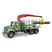 Bruder Mack Granite houttransportwagen met kraan en 3 boomstammen - thumbnail