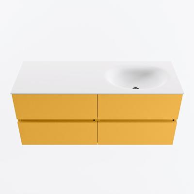 MONDIAZ VICA 120cm badmeubel onderkast Ocher 4 lades. Wastafel MOON rechts zonder kraangat, kleur Talc.