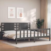 Bedframe met hoofdbord massief hout grijs 200x200 cm - thumbnail