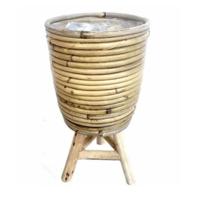 Rotan plantenmand met plastic op poten grijs 20x33cm - thumbnail