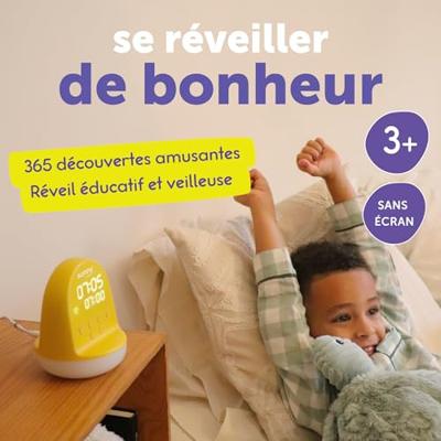 Kinderwekker - MORPHÉE - SUNNY - 365 audio-ontdekkingen - Nachtlampje - Educatieve dag/nachtwekker - Geel