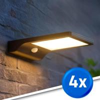 Solar wandlamp slim met 36 leds en bewegingsmelder zwart op zonne energie voordeelset van 4 stuks - thumbnail