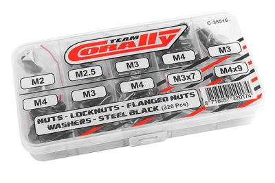 Team Corally - Lock nut - Washer set M2-M2.5-M3-M4 - Zwart (320 pcs)