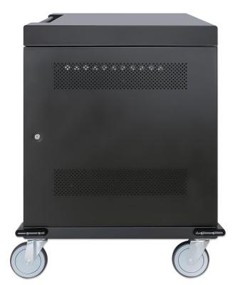 Manhattan Laadtrolley (laadkast) voor 32 apparaten, laden via interne AC-adapters (EU) (installatie van voedingskabels van apparaten vereist), geschikt voor ALLE laptops tot 15,6", iPad, MacBook en Chromebook, vakken 380×30×280 mm, afsluitbaar