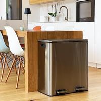 KITCHEN MOVE Keukenbak met selectief sorteerpedaal - Staal 60L (30 + 30) MAJOR - thumbnail