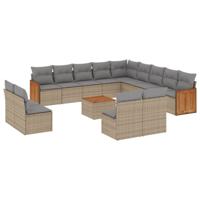 14-delige Loungeset met kussens poly rattan beige - thumbnail