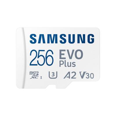 Samsung EVO Plus microSD-kaart Retail 256 GB UHS-I, v30 Video Speed Class, A2 Application Performance Class Incl. SD-adapter Samsung EVO Plus microSD-kaart Retail 256 GB UHS-I, v30 Video Speed Class, A2 Application Performance Class Incl. SD-adapter