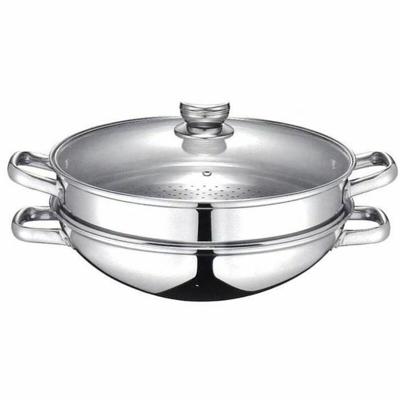 2-in-1 wok - BAUMALU - Alle warmtebronnen inclusief inductie - Glazen deksel - 32 cm