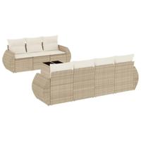 8-delige Loungeset met kussens poly rattan beige - thumbnail