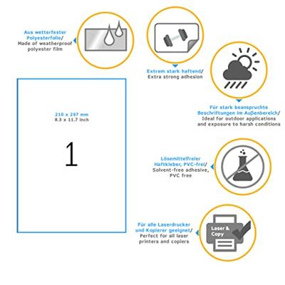 Herma 4698 Folie-etiketten 210 x 297 mm Polyester folie Wit 25 stuk(s) Permanent hechtend Laser (kleur), Laser (zwart/wit), Kopiëren (kleur), Kopiëren