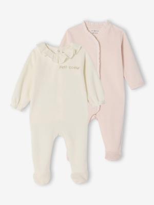 Set van 2 babyslaappakje geboorte meisje in fluweel / velours ENVIE DE FRAISE personaliseerbaar ecru