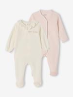Set van 2 babyslaappakje geboorte meisje in fluweel / velours ENVIE DE FRAISE personaliseerbaar ecru - thumbnail