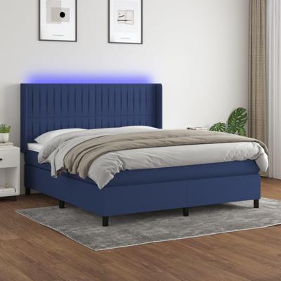 Boxspring met matras en LED stof blauw 160x200 cm