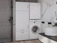 Kast WASHING 2 machines boven elkaar met kast 1 deur 2 lades MEDIUM wit - thumbnail