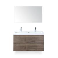 Vogue Badmeubelset 100 cm - Greeplijst in kleur - Tabacco - Keramische Wastafel Wit 2 kraangaten - met Spiegel - thumbnail