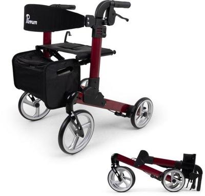Parvum Luxo Rollator Small- Luxe dubbel opvouwbare rollator (6,9kg)-Red