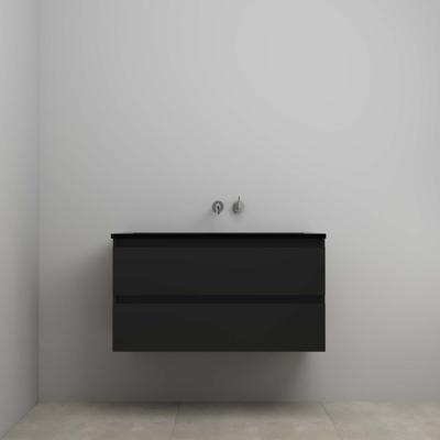 On-Line Onderkast - 100 cm - Voorgemonteerd - Ladestructuur - Acryl Wastafel - zonder Kraangat - Mat Zwart