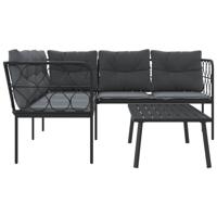 Loungeset met kussens staal en textileen zwart - thumbnail