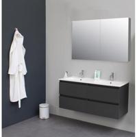 On-Line Badkamermeubelset - 120 cm - Voorgemonteerd - Porseleinen Wastafel - 2 Kraangaten - Spiegelkast - Mat Antraciet - thumbnail