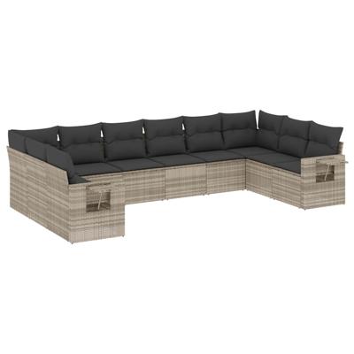 11-delige Loungeset met kussens poly rattan lichtgrijs