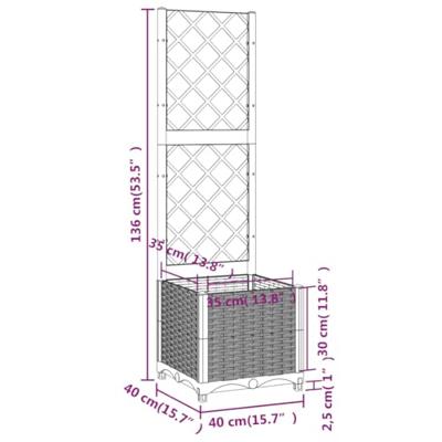 VidaXL Plantenbak met trellis zwart 40x40x136 cm pp