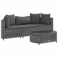 4-delige Loungeset met kussens poly rattan grijs - thumbnail