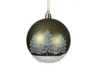 Kerstbal 8 cm groen met sneeuw - thumbnail