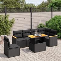 7-delige Loungeset met kussens poly rattan zwart - thumbnail