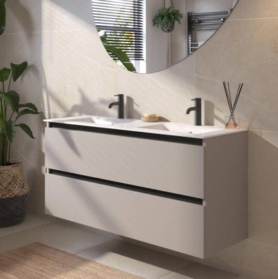 Saqu Gaia badmeubel incl. dubbele glans witte keramische wastafel 120x51x61cm mat greige - zwarte greeplijst