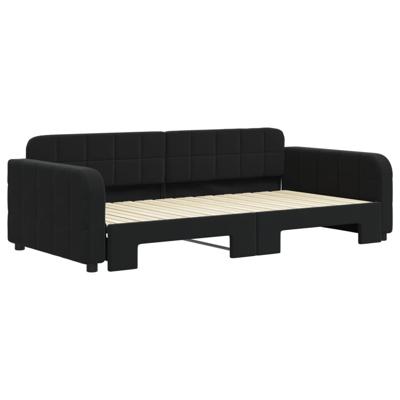Slaapbank met onderschuifbed 100x200 cm fluweel zwart