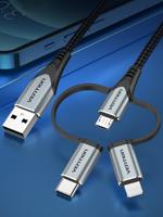 Vention CQJHF mobiele telefoonkabel Grijs 1 m USB A Lightning + micro-USB B + USB C - thumbnail