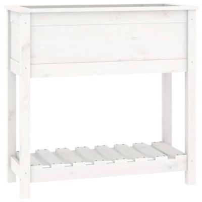 VidaXL Plantenbak met schap 82,5x34,5x81 cm massief grenenhout wit