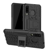 Band textuur TPU + PC schokbestendige telefoon geval voor Galaxy A50/A20/A30 met houder (zwart) - thumbnail