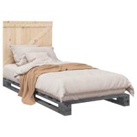 Bedframe met hoofdbord massief grenenhout grijs 90x200 cm - thumbnail