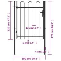 Poort met gebogen bovenkant enkel 1x1,2 m staal zwart - thumbnail