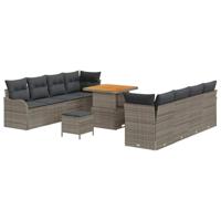 Tuinbankenset met kussen 11 pcs Grijs poly rattan - thumbnail