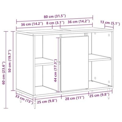 Badkamerkast met plank Zwart 80 x 33 x 60 cm Bewerkt hout