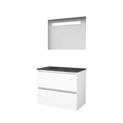 Basic-Line Economic 46 Badkamermeubelset - 80 x 46 cm - Greeploos - 2 Lades - Hardstenen Wastafel - 1 Kraangat - Spiegel met LED Verlichting - Ice White