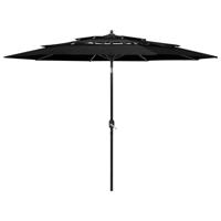 VidaXL Parasol 3-laags met aluminium paal 3 m zwart - thumbnail