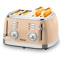 SOGO Human Technology Broodrooster voor 4 sneden Controlelampje, Toastfunctie Beige, Metallic - thumbnail