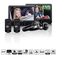 Lenco 2x 9" draagbare DVD-speler met USB SD ingebouwde batterij hoofdtelefoon en beugel Zwart - DVP-939 - thumbnail