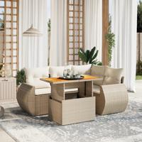 5-delige Loungeset met kussens poly rattan beige - thumbnail